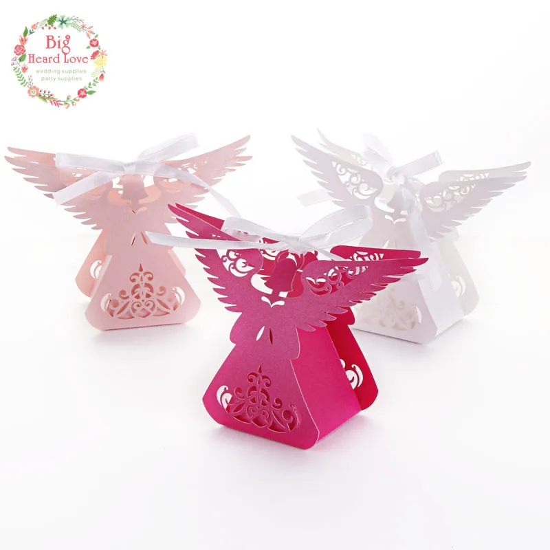 

Big Heard Love 50pcs/lots Laser cut angel wedding box souvenirs baby shower candy box gift box party supplies wedding decoration