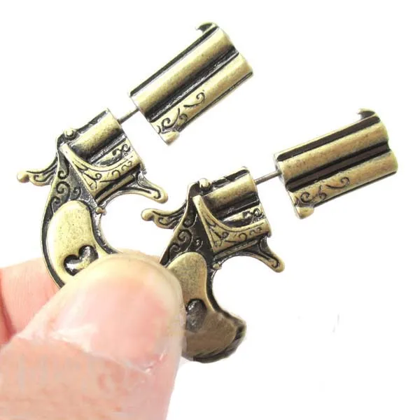 Kinitial 1Pair Fake Double Pistol Gun Studs Earrings Pistol Gun Pendant
