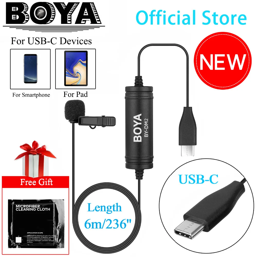 New BOYA BY-DM2 Lavalier Microphone Clip-on Mic with USB Type-C Interface for Android Smartphones Huawei Mate 10 Samsung Xiaomi New BOYA BY-DM2 Lavalier Microphone Clip-on Mic with USB Type-C Interface for Android Smartphones Huawei Mate 10 Samsung Xiaomi