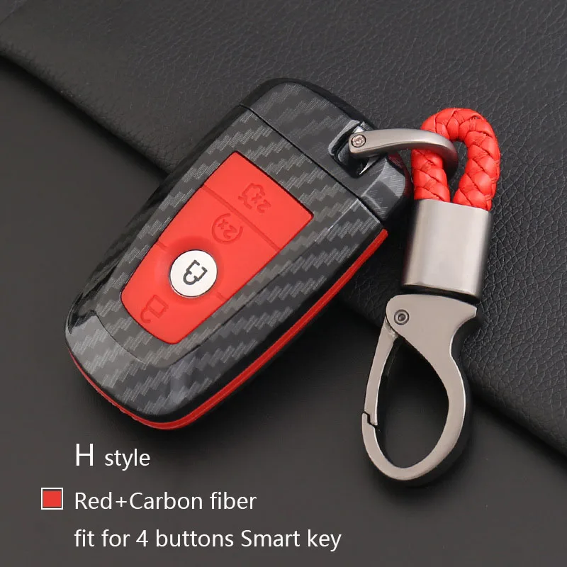 Брелок для ключей из углеродного волокна, силиконовый чехол для ключей, чехол для ключей, брелок для Ford Акссесуары Fiesta, Escort Focus Falcon Mondeo Kuga Edge C-Max - Название цвета: H Style Smart Red