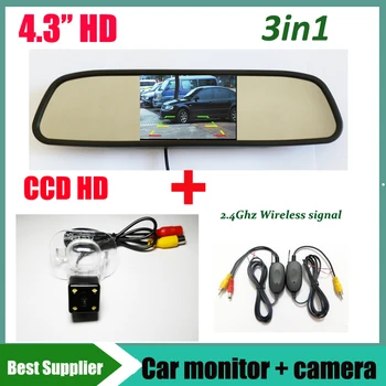 

2.4G wireless CCD car backup rear view camera for KIA FORTE Hyundai Verna Solaris Car parking camera + 4.3'' car monitor mirror