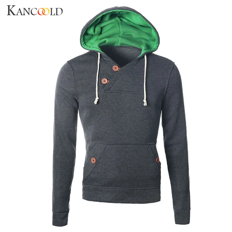 Sweatshirt Hoodies Men Solid Long Sleeve Buttons Hoodie Sweatshirts