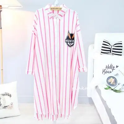 Новинка, полосатая ночная рубашка с мультяшным принтом, Женская Осенняя Пижама, ночная рубашка большого размера, летняя домашняя одежда