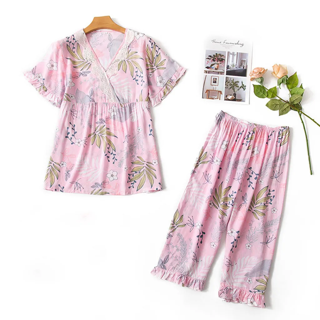 Summer Two Piece Set Sleepwear Fashion Printing Pattern Pajamas ...