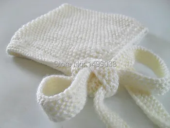 

Hand Knit Hat crochet new born 'Alvie' Pixie Style Hat in Off-White Ready to Ship