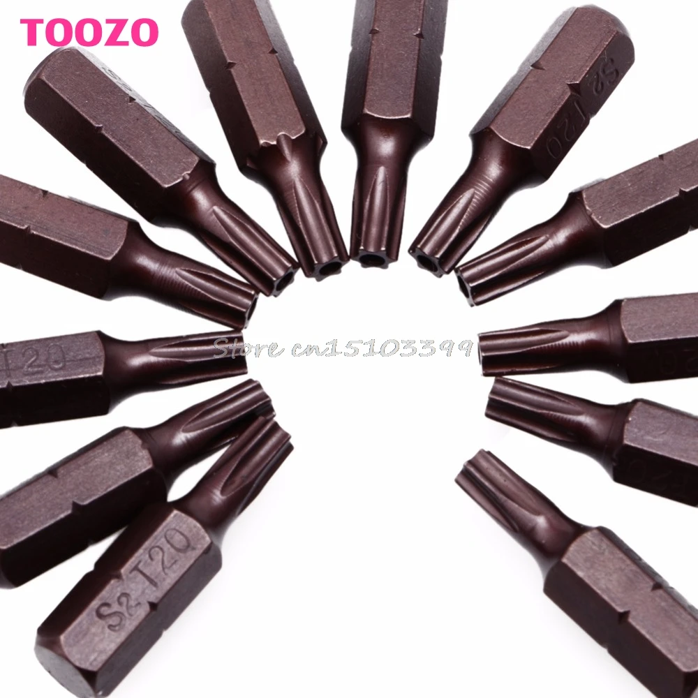 

12Pcs 25mm 1/4" Hex Shank Magnetic T20 Torx Security Screwdriver Bits With Hole G08 Drop ship