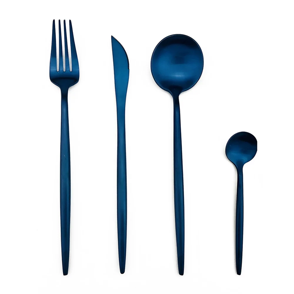 

16pcs Matte Blue Dinnerware Set Dinner Cutlery Knives Forks Teaspoons 304 (18/10) Stainless Steel Silverware Set
