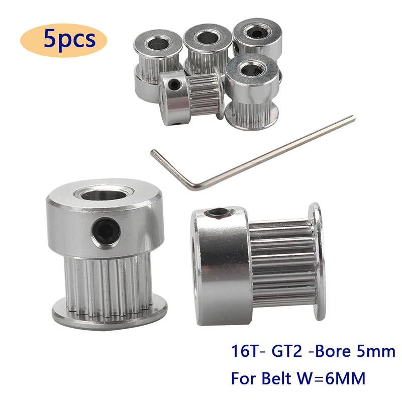 

5PCS 16 teeth GT2 Timing Pulley Bore 5mm for Rubber 2GT Open Timing belt width 6mm small backlash 16T