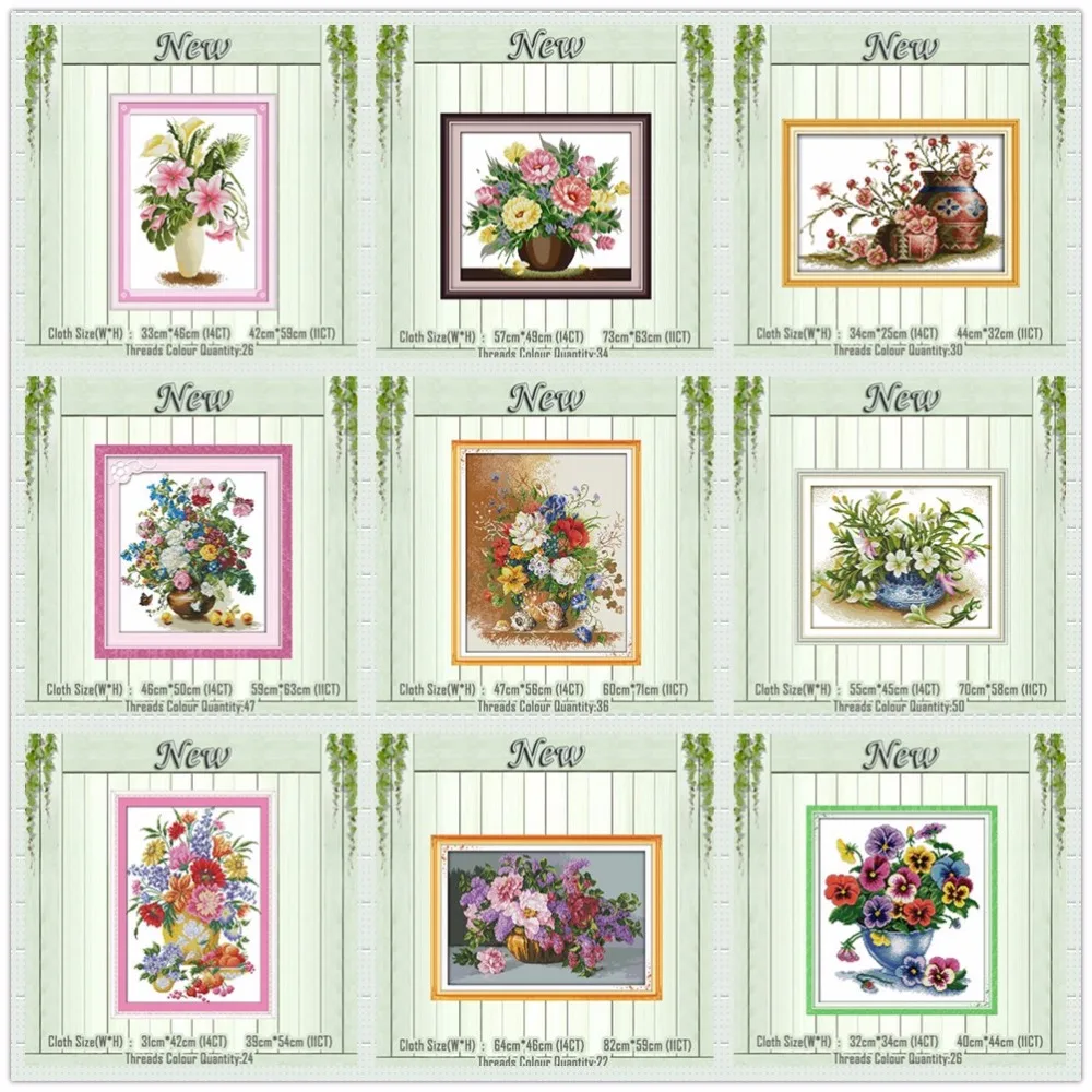 

Colorful tulips vase lily flower painting counted print on the canvas DMC 11CT 14CT kits Cross Stitch embroidery needlework Sets