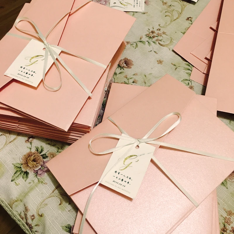  Pink Pocket Wedding Invitation Save the Date Customized Invitation Cards - Set of 50 - 32858557653