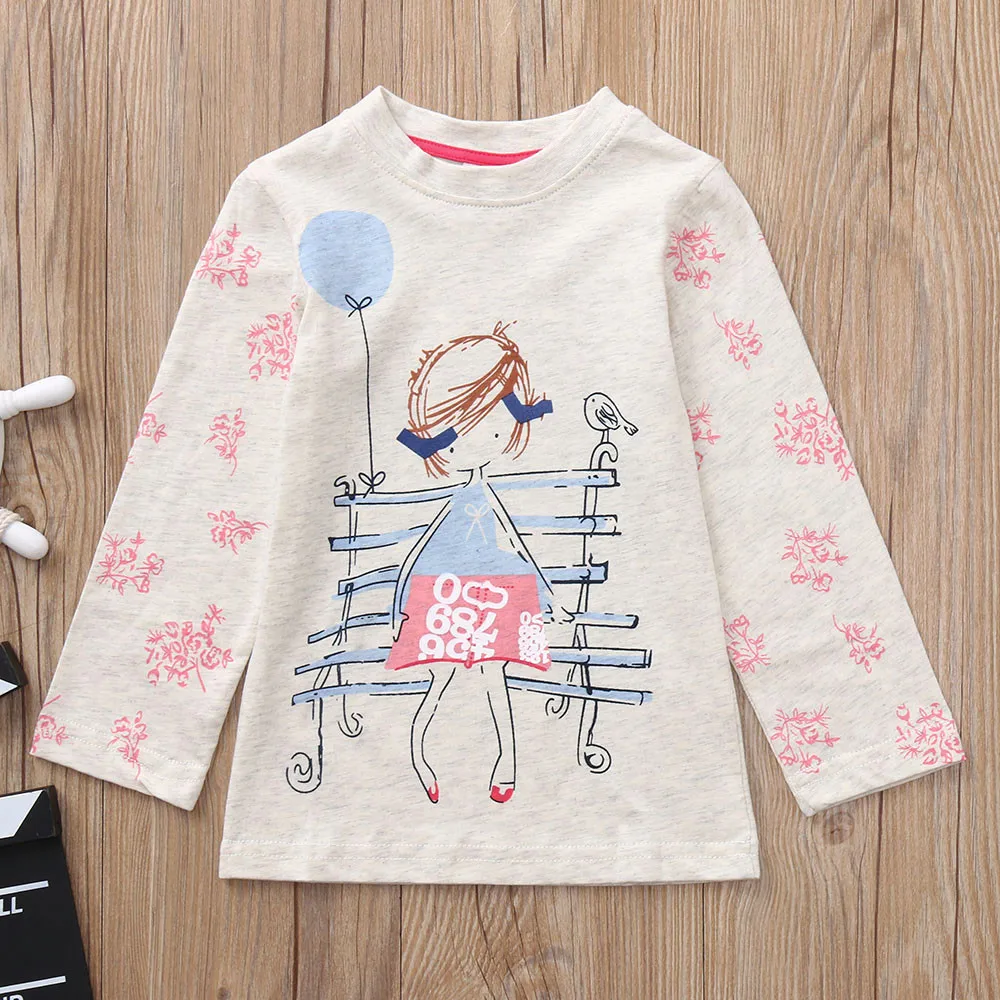 

New Spring Autumn Children Kids Girls Long Sleeved Character Cartoon Character Print Cotton T-shirt Clothes Free shipping #30