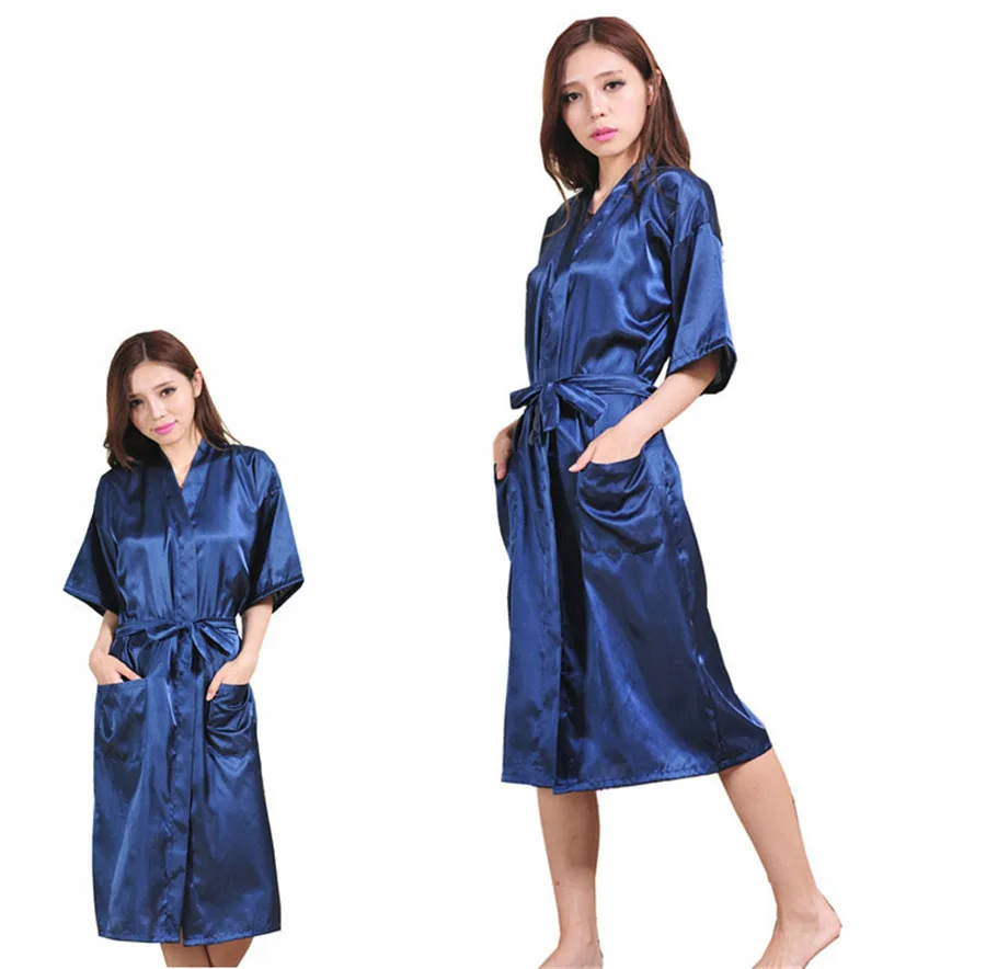 Шелковый Атласный Свадебный халат невесты сплошной Халат длинный кимоно халат ночной халат банный халат модный халат для женщин