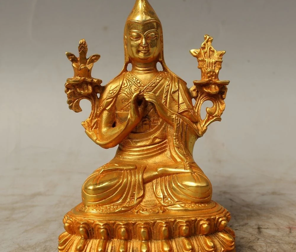 6 &quotТибет буддизм Бронзовая позолота учительница ламы Je Tsongkhapa статуя Будды | Дом