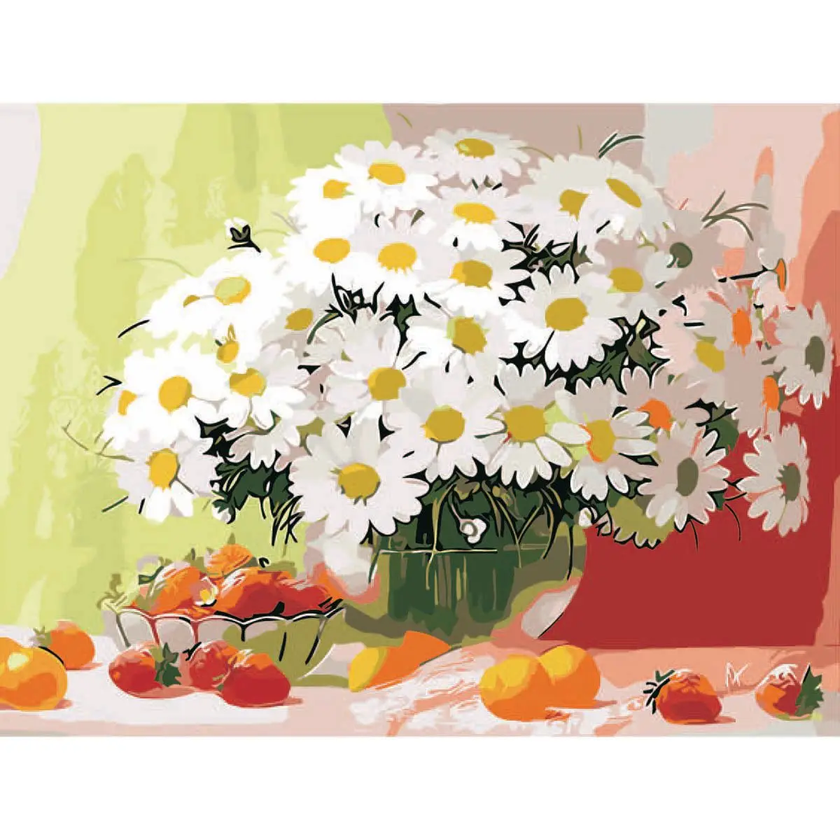 

Table Still life painting White Daisy Flower Colorful Fruit Paint By numbers Kit Digital Oil Painting Paint on Canvas Set Gifts