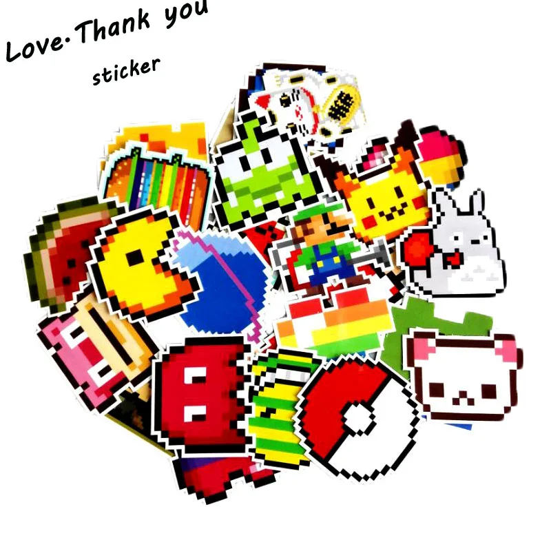 25Pcs/lot Cartoon Creative Pixel Style Sticker For Car Laptop Luggage Skateboard Backpack Tables Case Decal Kids Toy Sticker