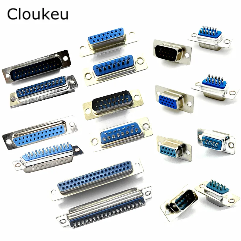 

5Pcs DB9 DB15 DB25 DB37 Hole/Pin Female/Male Blue Welded Connector RS232 serial port socket DB adapter