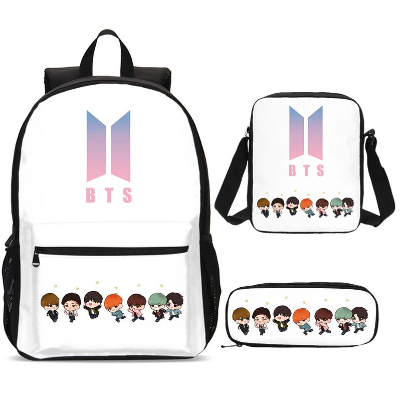 

3Pcs/Set Portfolio School Bags For Girls Boys BTS Letter 3D Printing Bookbag Laptop Backpack Kids Travel Backbag Mochila Escolar