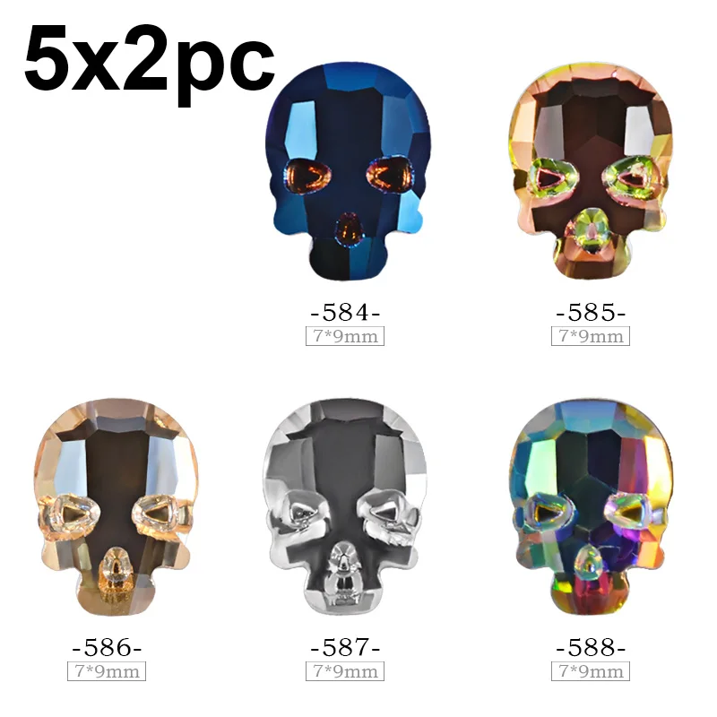 

10 Pcs Per Pack Mixed Colors Skull Nail Art Rhinestone Decorations Crystal AB Flat Back Charm Design Nail Accessories