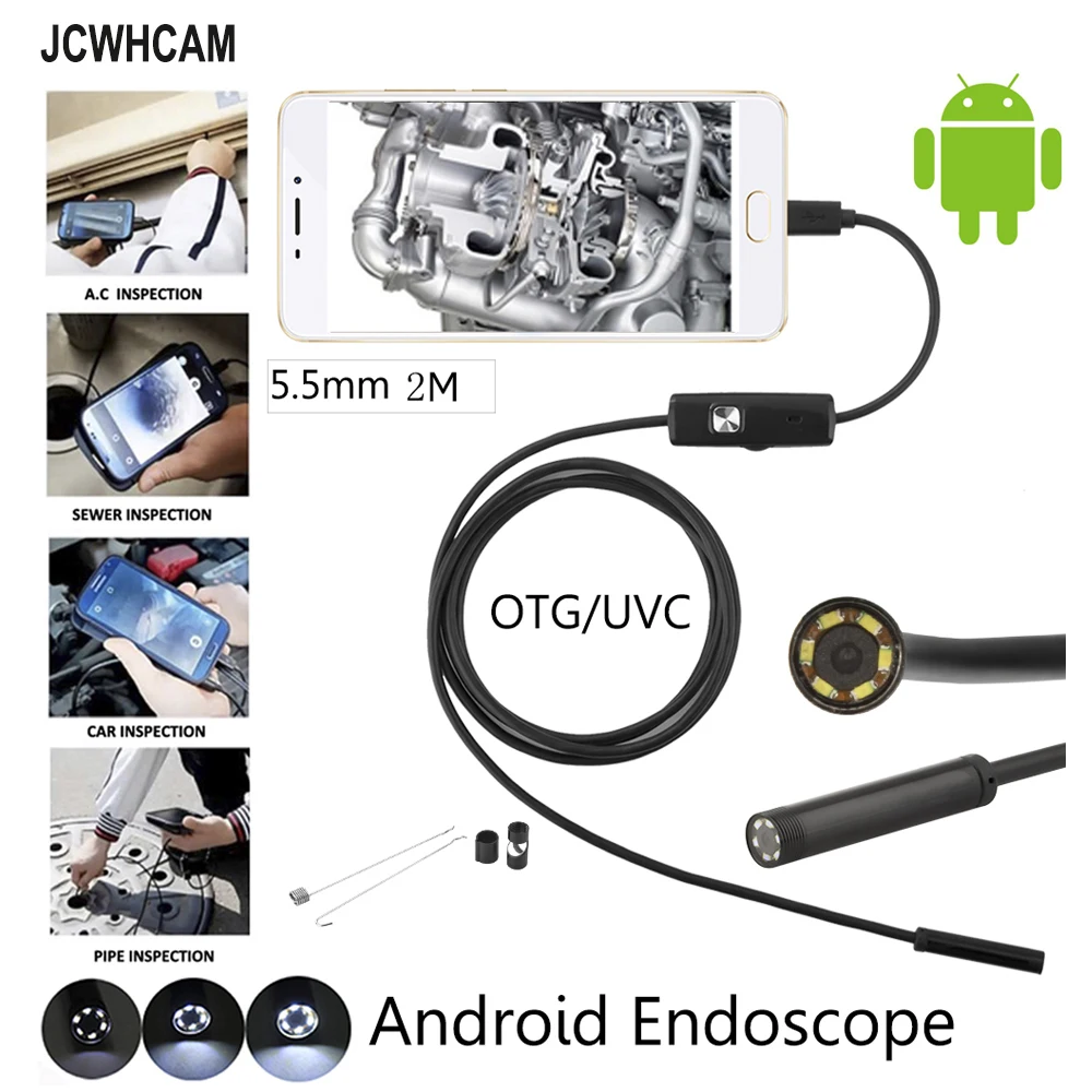 JCWHCAM 10 шт./лот 480p 5 мм объектив камеры USB кабель 2 м водонепроницаемый для Android