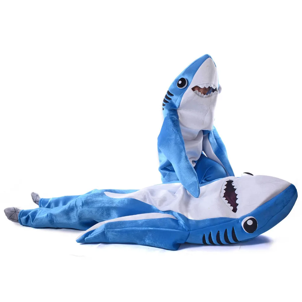 Blue Shark Costume Adult Kids Party Shark Cosplay Jumpsuit Unisex Sea