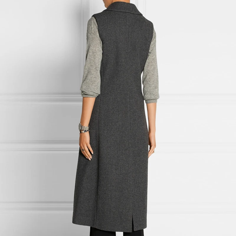 New Autumn Winter Women's Vest Wool Coat Female Long Vests Dark Gray Waistcoat For Women jaqueta feminina