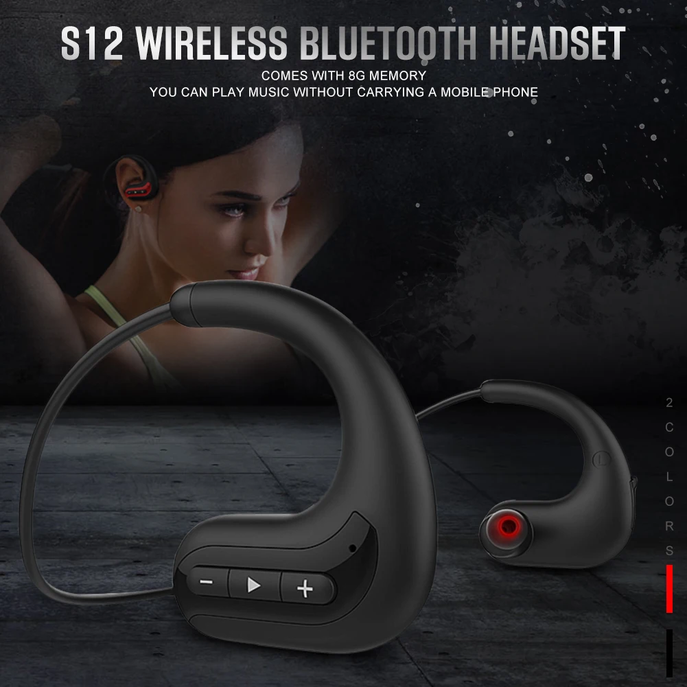 S12 Bluetooth Earphone Wireless Stereo Bass 8G Memory 8 Level Waterproof Sports Swimming Earbuds High-End Headphone With Card