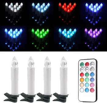 

20pcs 18Key Remote Control Colorful LED Light Candles Holiday Christmas Party Flameless LED Candle Velas With Clamp Base