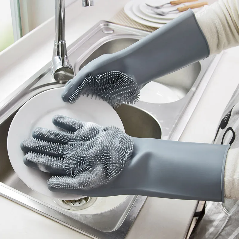 A pair Kitchen waterproof dishwashing gloves home magic silicone
