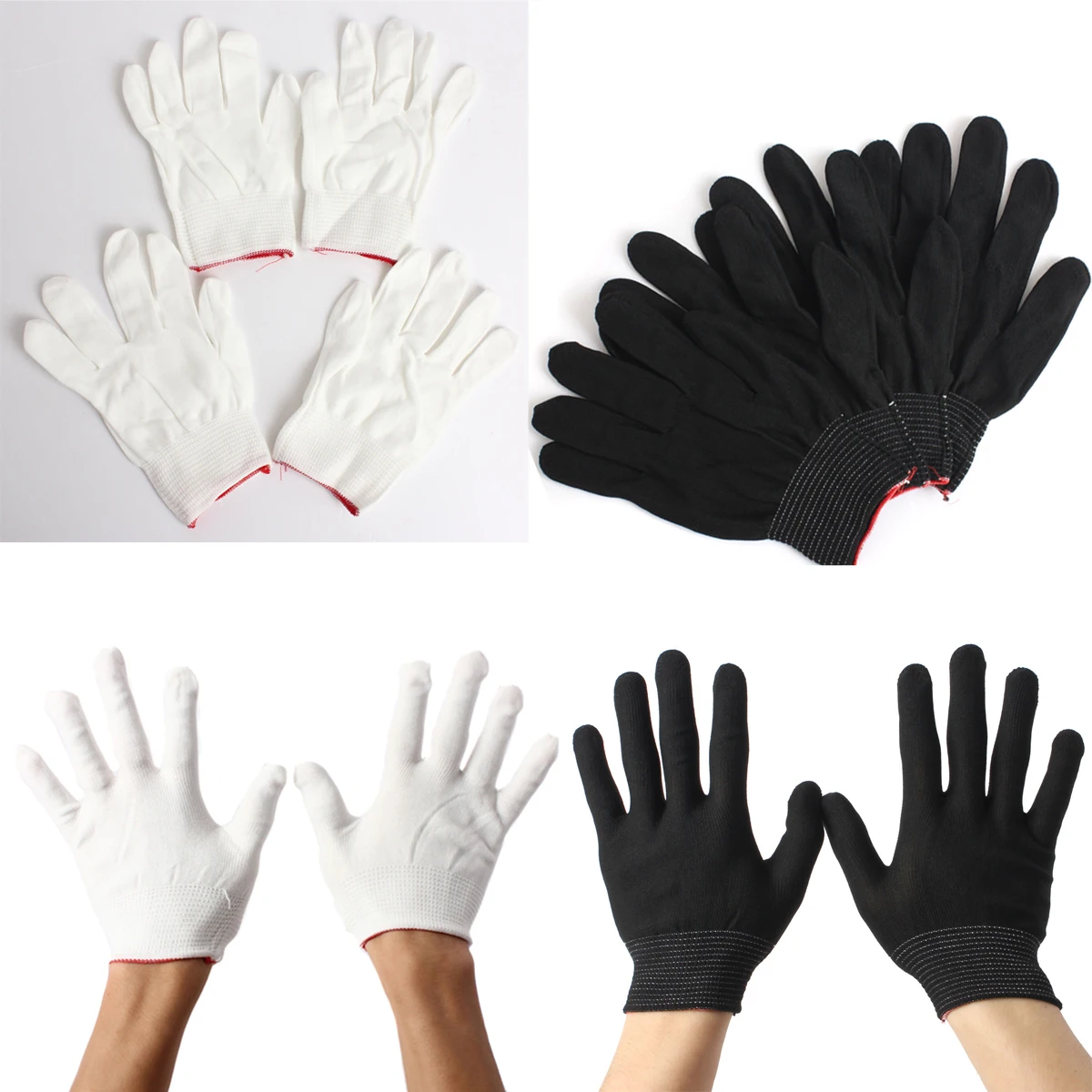 2/4/10 Pairs Antistatic Gloves ESD PC Electronic Nylon Knit Working Safety Grip Black/White