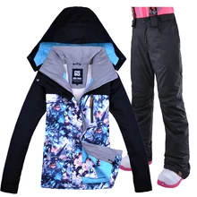 Gsou лыжный костюм для женщин, лыжная куртка и брюки, ветрозащитная водонепроницаемая куртка, женские дышащие лыжные брюки с ремнем, лыжная одежда