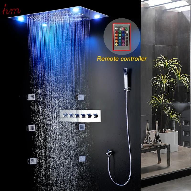 Buy Bathroom Product 304SUS Thermostatic Big Raining Shower Heads LED Wall