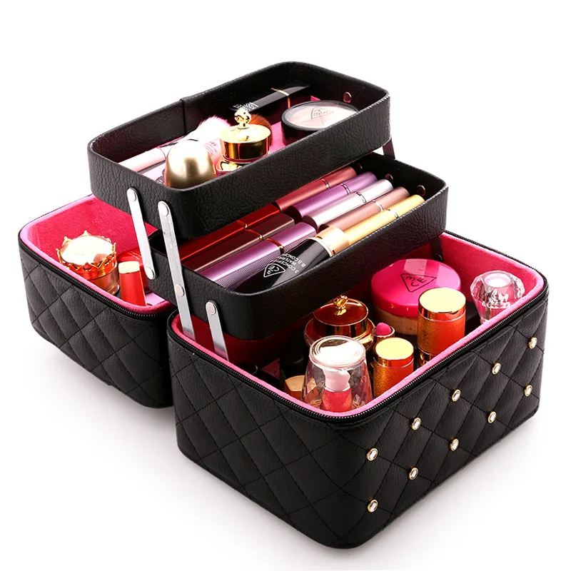 Ladies New High Quality Big Capacity Cute Portable Cosmetic Cases Storage Box Simple Makeup Box Fashion Lady Waterproof Travel