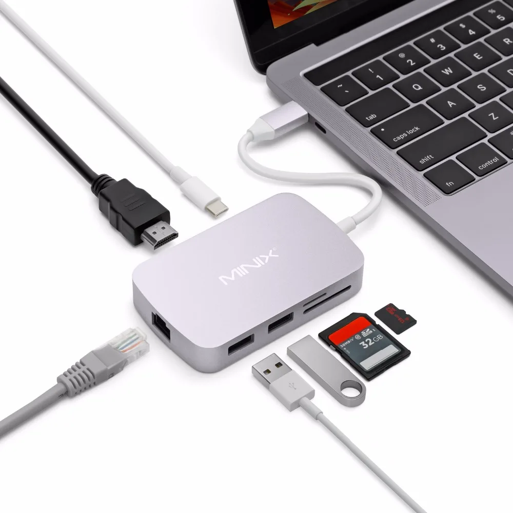 MINIX NEO C Type-C Multiport Adapter With HDMI Output Up To 4K Gigabit Ethernet USB-C For Charging Compatible With Apple MacBook
