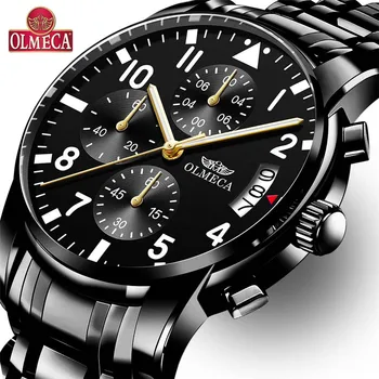 

OLMECA Men Watches Top Brand Luxury Chronograph Men Sports Watches Waterproof Full Steel Quartz Men's Watch Relogio Masculino