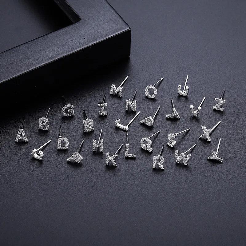 

Tiny zircon A-Z Alphabet Earrings silver needle Initial Letter Earrings for Women Girls Personalized Everyday Jewelry bijoux