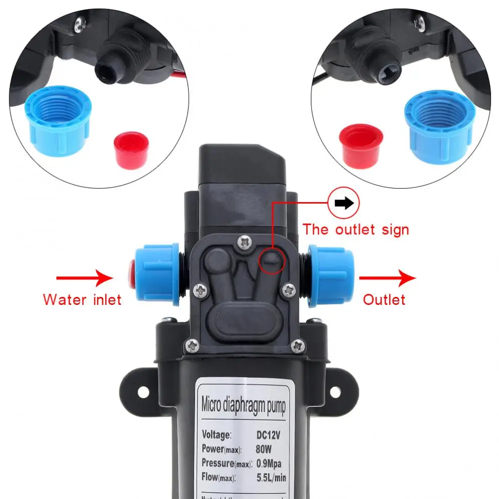 12 В 80 Вт 5.5л/мин самовсасывающийся прочный мембранный Электрический моющий насос высокого давления с синей гайкой для автомобиля/дома/сада