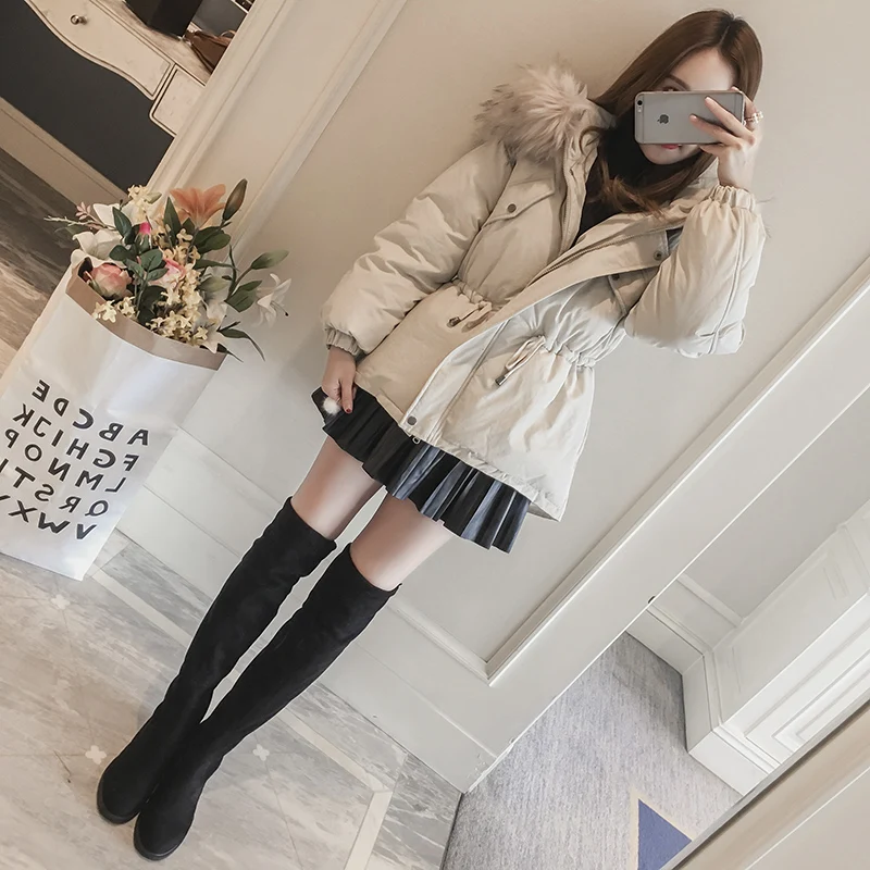 

women cotton coat female winter thickening cotton clothes 2018 new Korean version office lady pockets button Collect the waist