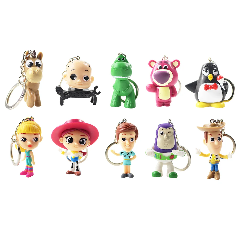 

10pcs/lot Toy Story Woody Buzz Lightyear Jessie Bullseye Dinosaur Cute Mini Keychain Pendant PVC Action Figure Toy