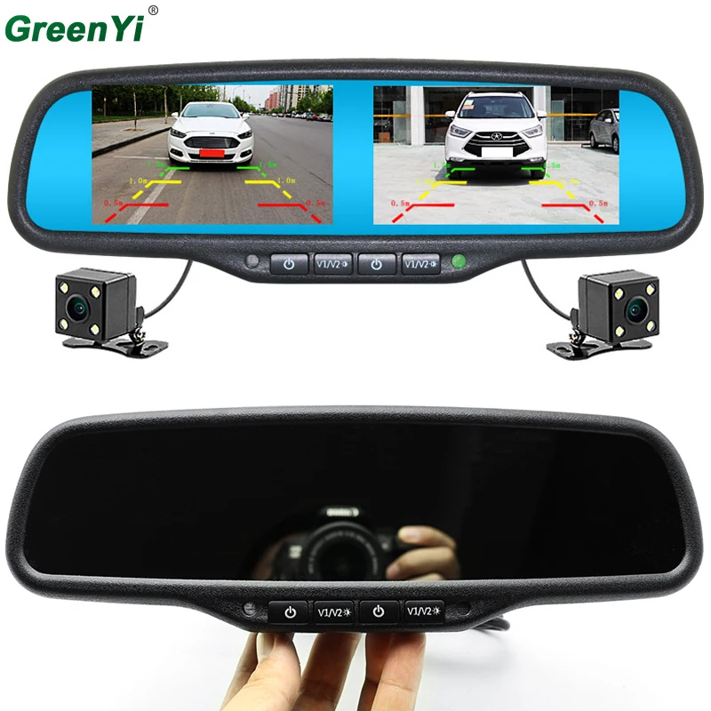 

GreenYi Car Rear View Backup Parking Camera Car Monitor Night Vision 800*480 Dual Screen Car Interior Mirror Monitor Video Input