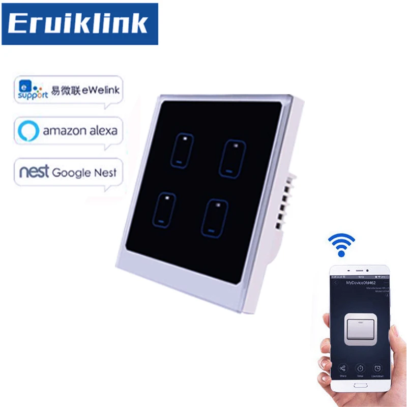 

EU/UK Standard eWelink APP Remote Control Touch Switch,1/2/3/4gang Wifi Light Switch via Android/IOS for Smart Home Wall Switch
