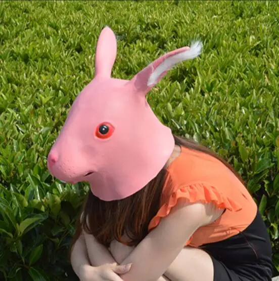 New Halloween Party Cosplay Animal Mask Latex Red Rabbit Bunny Disguises of Rabbits Face Head | Дом и сад