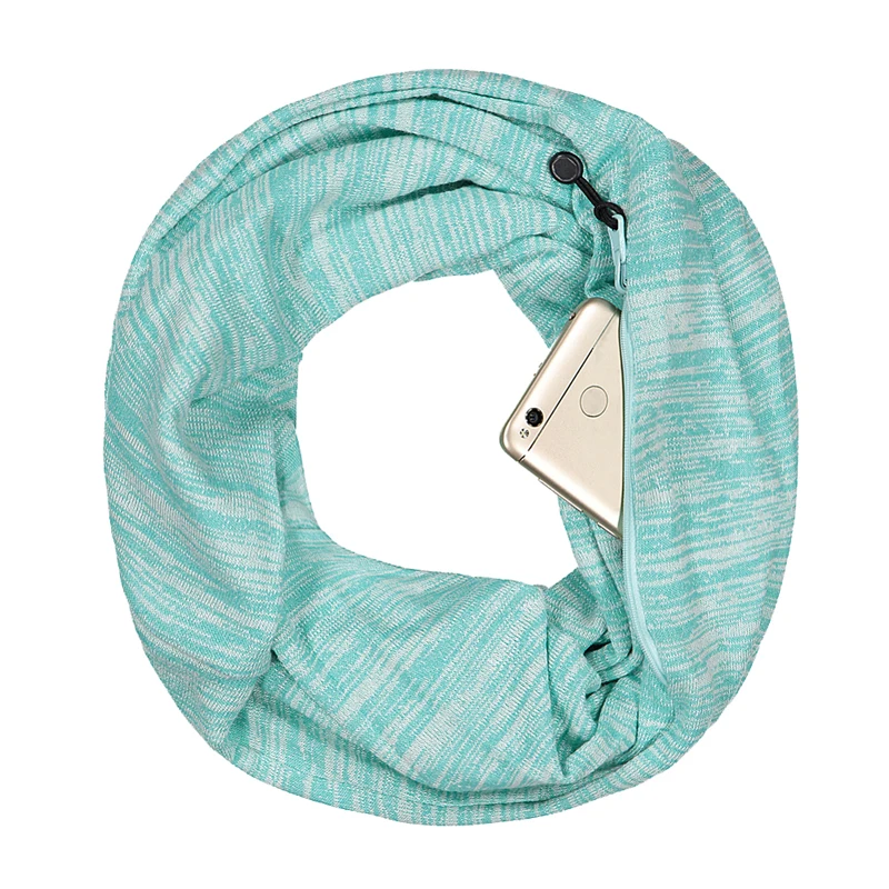 

Women Reversible Solid Infinity Circle Loop Scarf with Zipper Pocket
