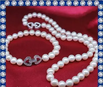 

Charming 10-11mm natural south seas white pearl necklace 18inch bracelet 7.5inch