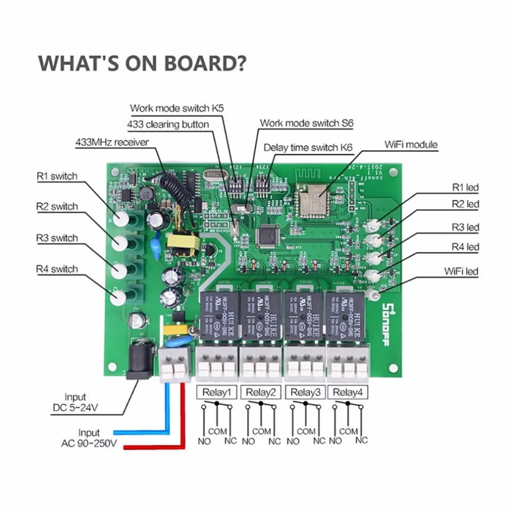 Sonoff 4CH Pro 4 Gang Wi Fi Беспроводной Smart Switch 433 мГц удаленного Управление din рейку