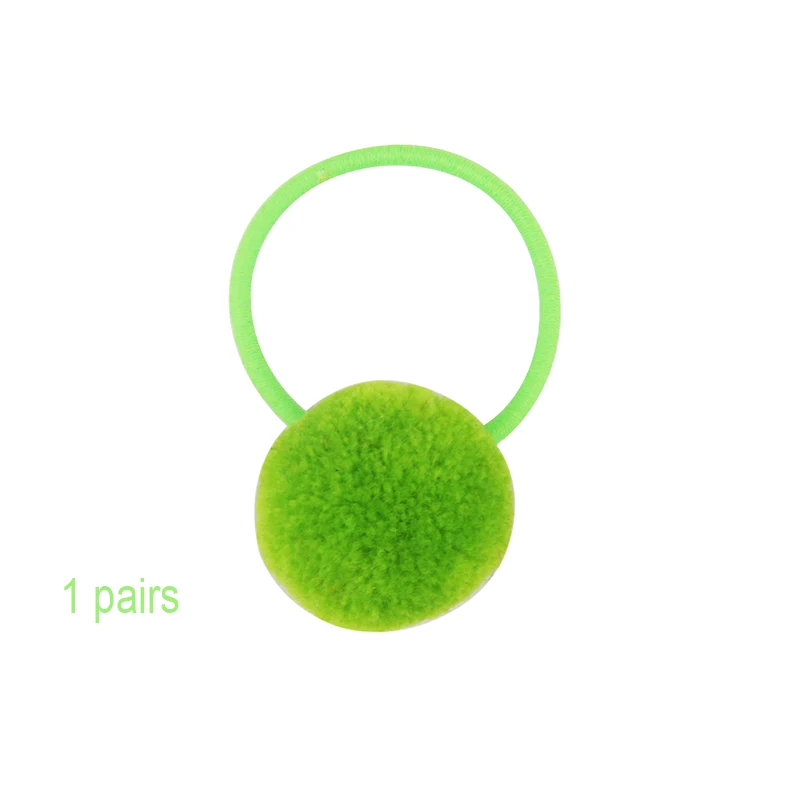 1 Pairs Pompoms Rubber Bands Hair Ties Ponytail Holders for Baby Girls Kids Elastic Bands Hair Ring Rope Hair Accessories - Цвет: 1 pair green