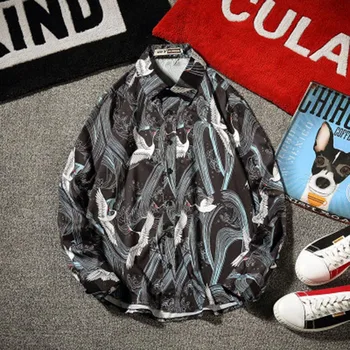 

Hawaiian Mens Shirt Male Casual Retro Printed Camisa Masculina Beach Shirts Long Sleeve Vetement Homme Male Christmas Mens Shirt