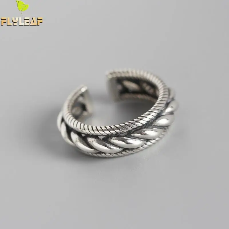 

Flyleaf 925 Sterling Silver Rings For Women Three-layer Twist Weaving Femme Fashion Fine Jewelry Simple Open Ring Vintage Party