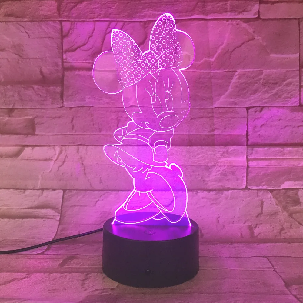  Cartoon Mickey 7 Colors Changeable USB 5V 3D Lamp Visual illusion Novelty Night Light Touch Switch  - 32872038800