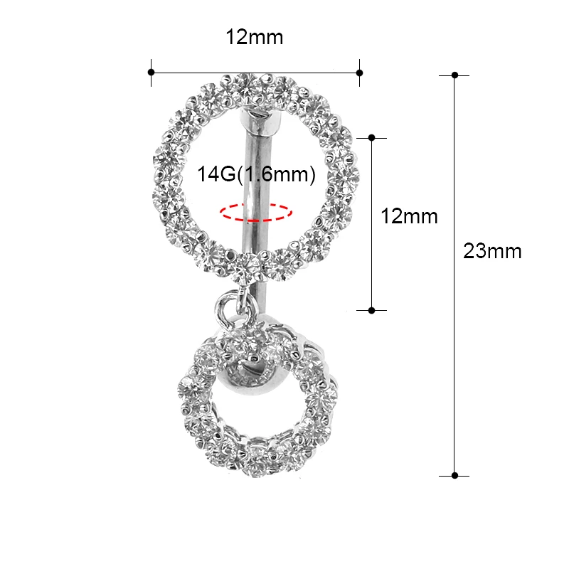 Starbeauty 1Pc Full CZ Dangle Ball Button Barbell Bar Belly Navel Ring Body Piercing women' Fashion Gift - Image 3
