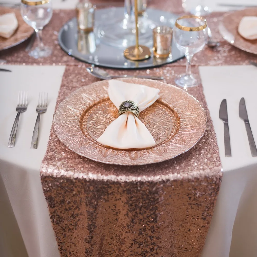 Frigg Rose Gold Sequin Table Runner Sparkly Wedding Party Table Runner